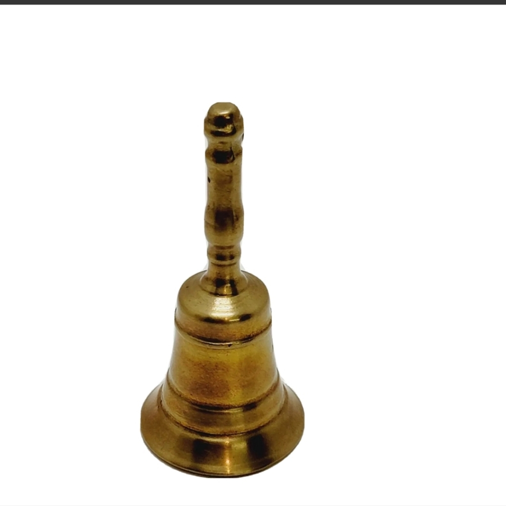 Vintage Gold Brass Bell Long Handle with Name Signed